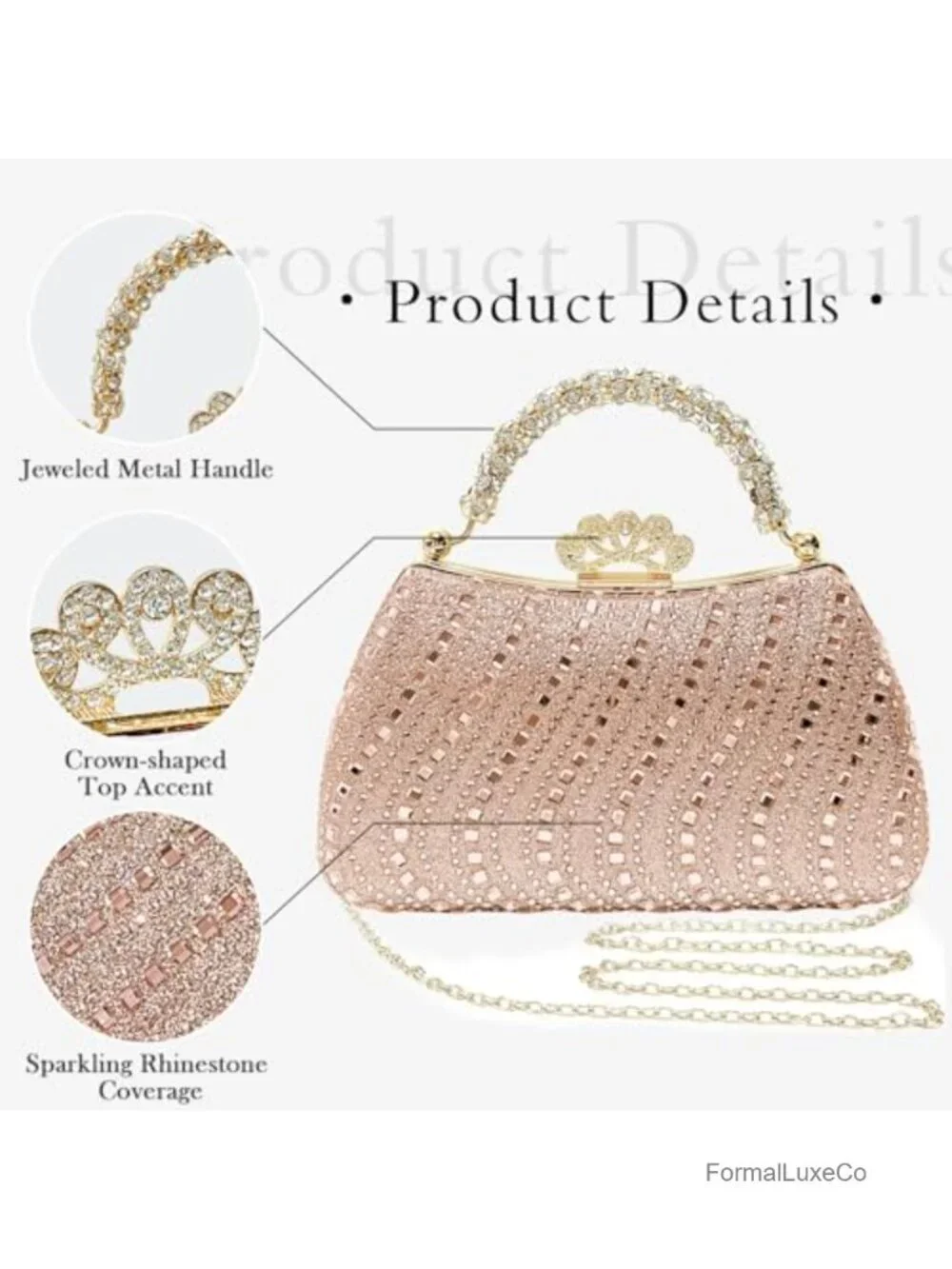 Rhinestone Clutch Purse for Women Sparkly Evening Bag Formal Handbag Crown Clasp